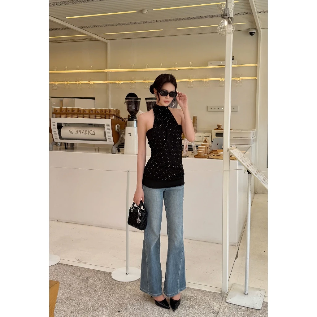 Áo cổ yếm thun đen ôm dáng ngắn đen bigsize Y1  - Orimi