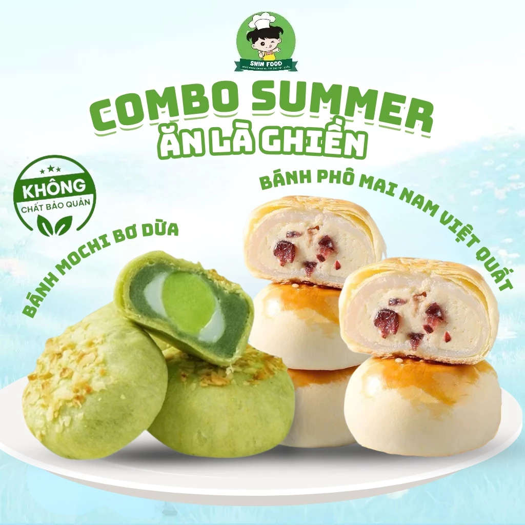 [COMBO SUMMER] Bánh Mochi Bơ Dừa Bánh Phô Mai Nam Việt Quất Không Đường Ít Calo Shin Food Mềm Dẻo Ăn Kiêng Thơm Ngon