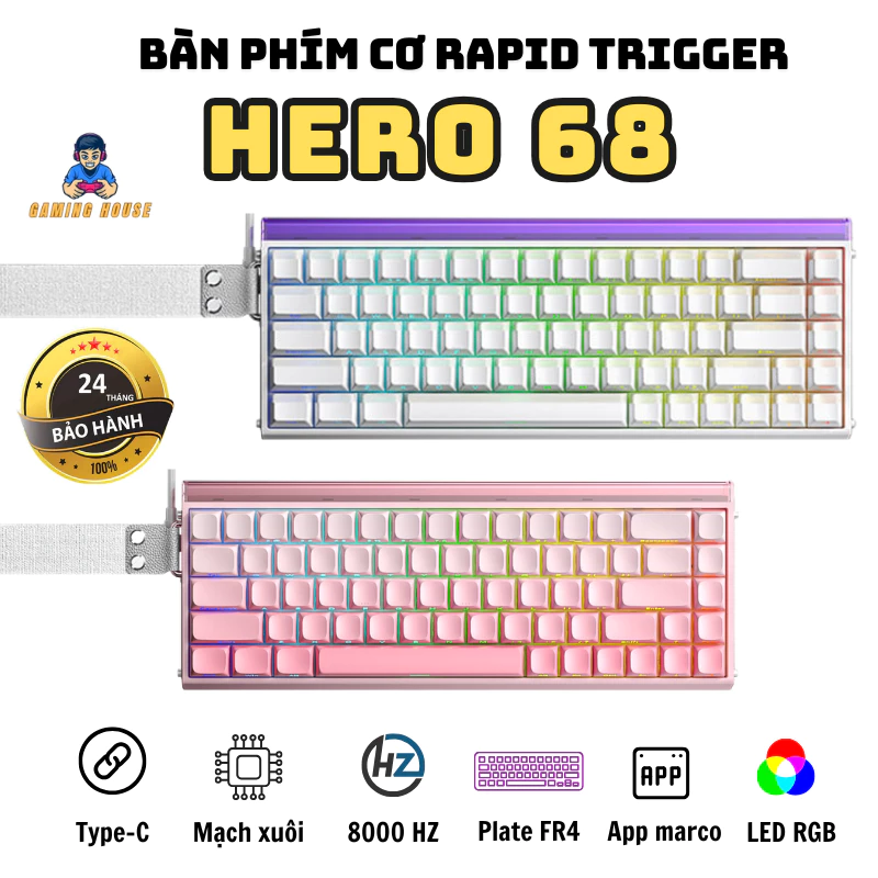 Bảo hành 2 năm Bàn phím cơ Rapid Trigger Aula Hero68 / Hero 68 - Plate Fr4 - LED RGB - 8K HZ