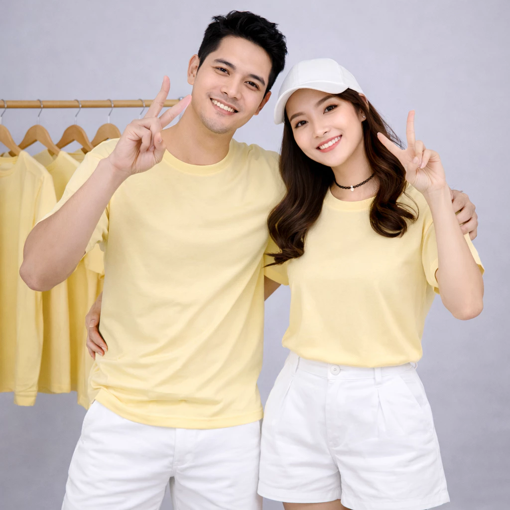 Áo Thun Trơn Andromeda Màu Vàng Chanh Nam Nữ Đầy Đủ Size Cho Cả Gia Đình
