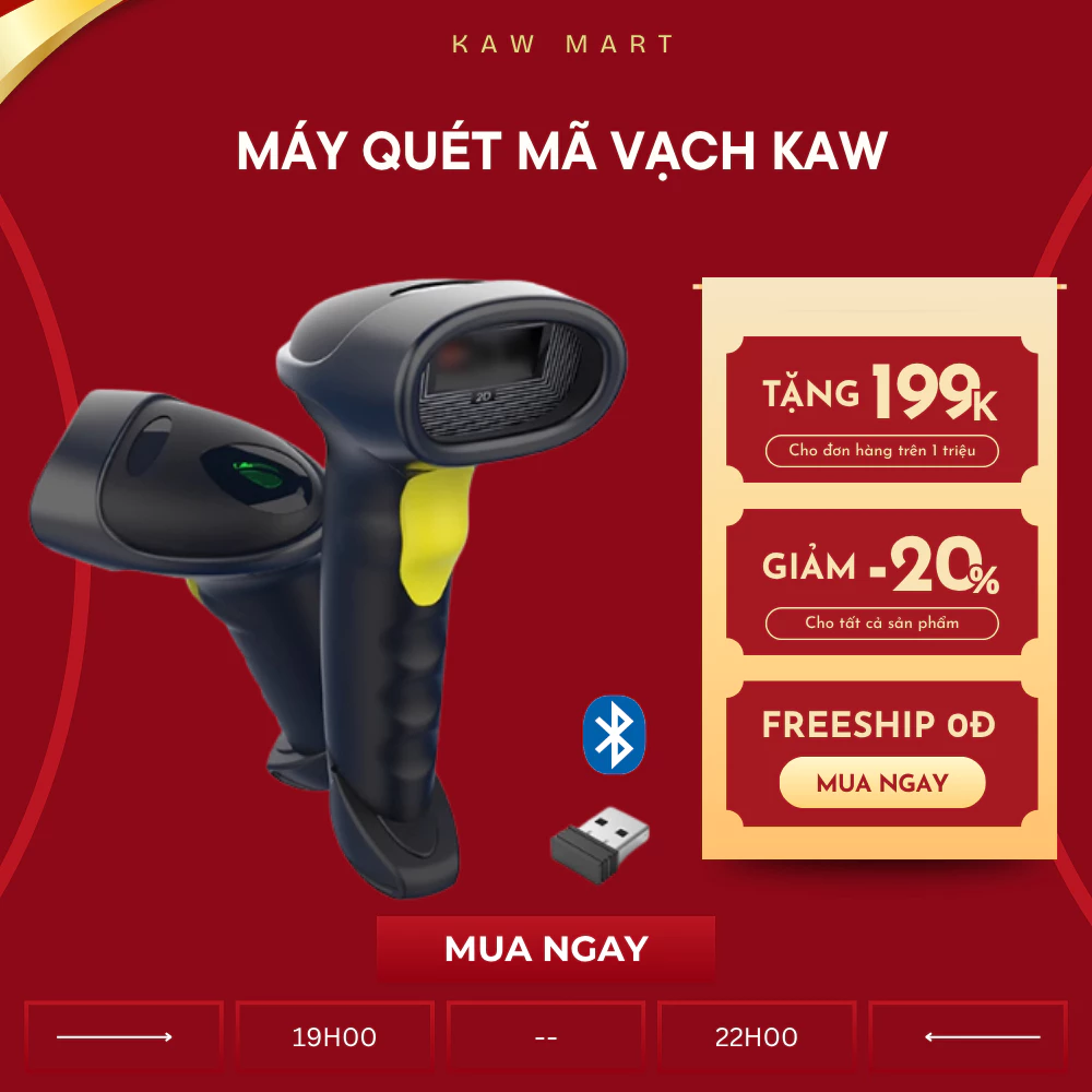 Máy Quét Mã Vạch KAW Không Dây 1D 2D – Scan QR Code & Barcode Siêu Nhanh, Kết Nối USB/Bluetooth, Pin Trâu, Bảo Hành 12T