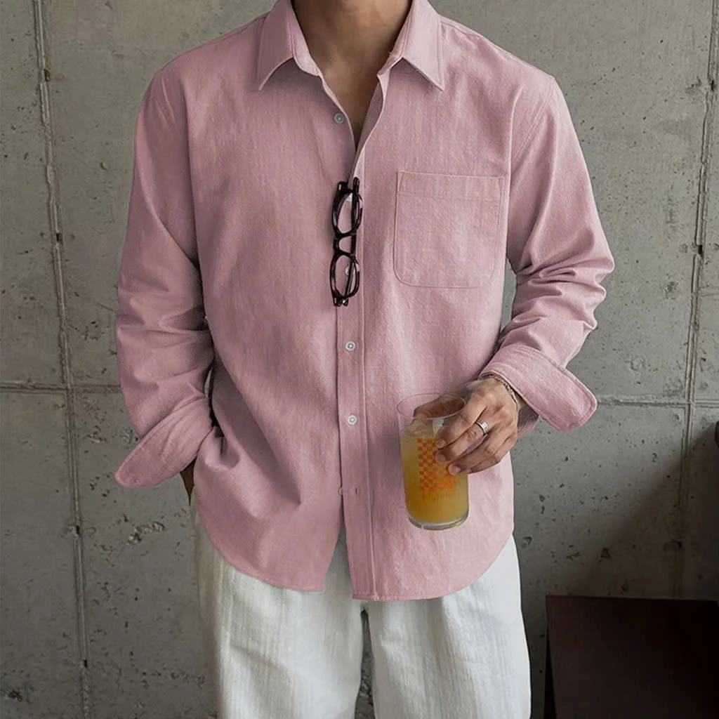 Áo Sơ Mi Nam Màu Hồng Vải Cotton Linen Phong Cách Hàn Quốc Du Lịch Cafe Đi Làm Mùa Hè Halley A28