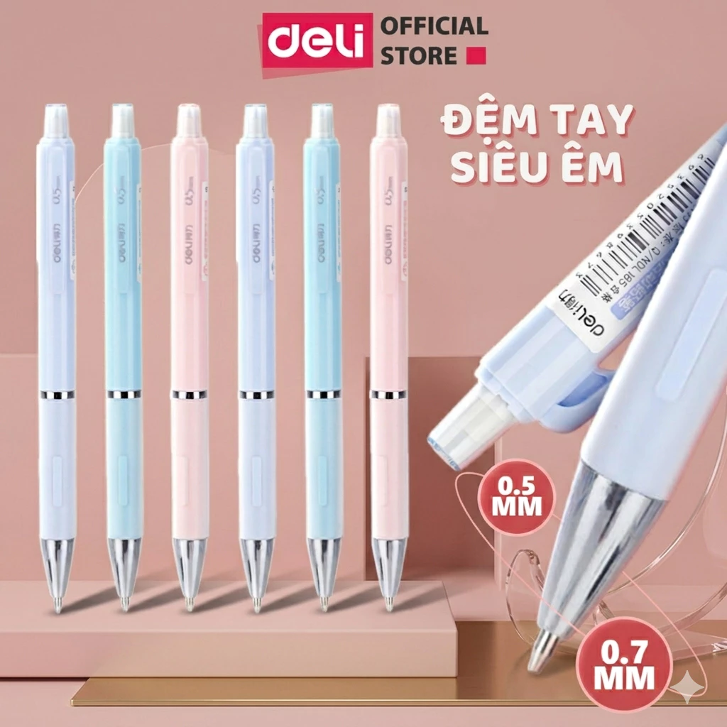 Bút Chì Kim Pastel Deli Ngòi 0.5-0.7mm Đệm Tay Êm Cao Cấp Kèm Đầu Tẩy Cho Học Sinh Dân Văn Phòng