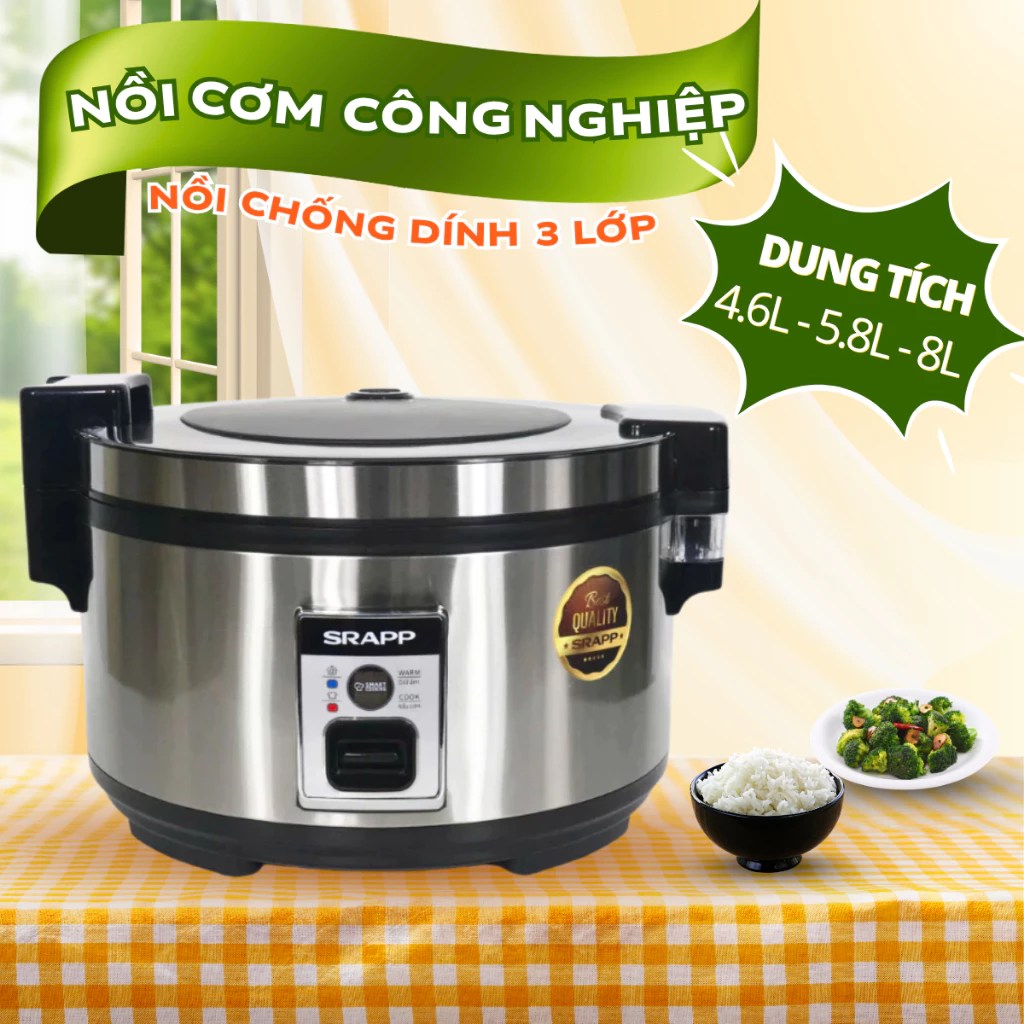 Nồi cơm điện công nghiệp SRAPP công suất 2500W, nồi cơm lớn chống dính 3 lớp cao cấp, bảo hành 12T