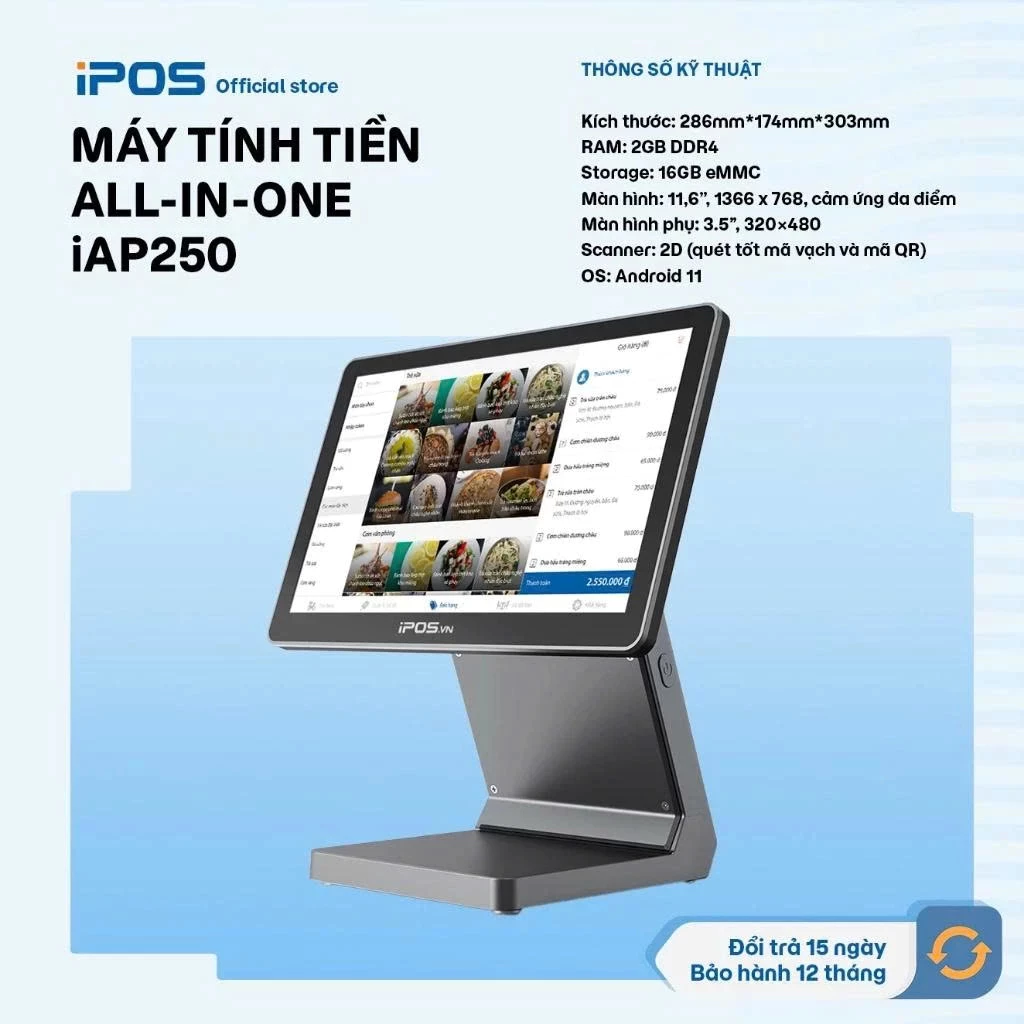 [Chính hãng] Máy POS bán hàng iAP250s tặng kèm phần mềm bán hàng cơ bản trọn đời - Máy tính tiền - Máy bán hàng