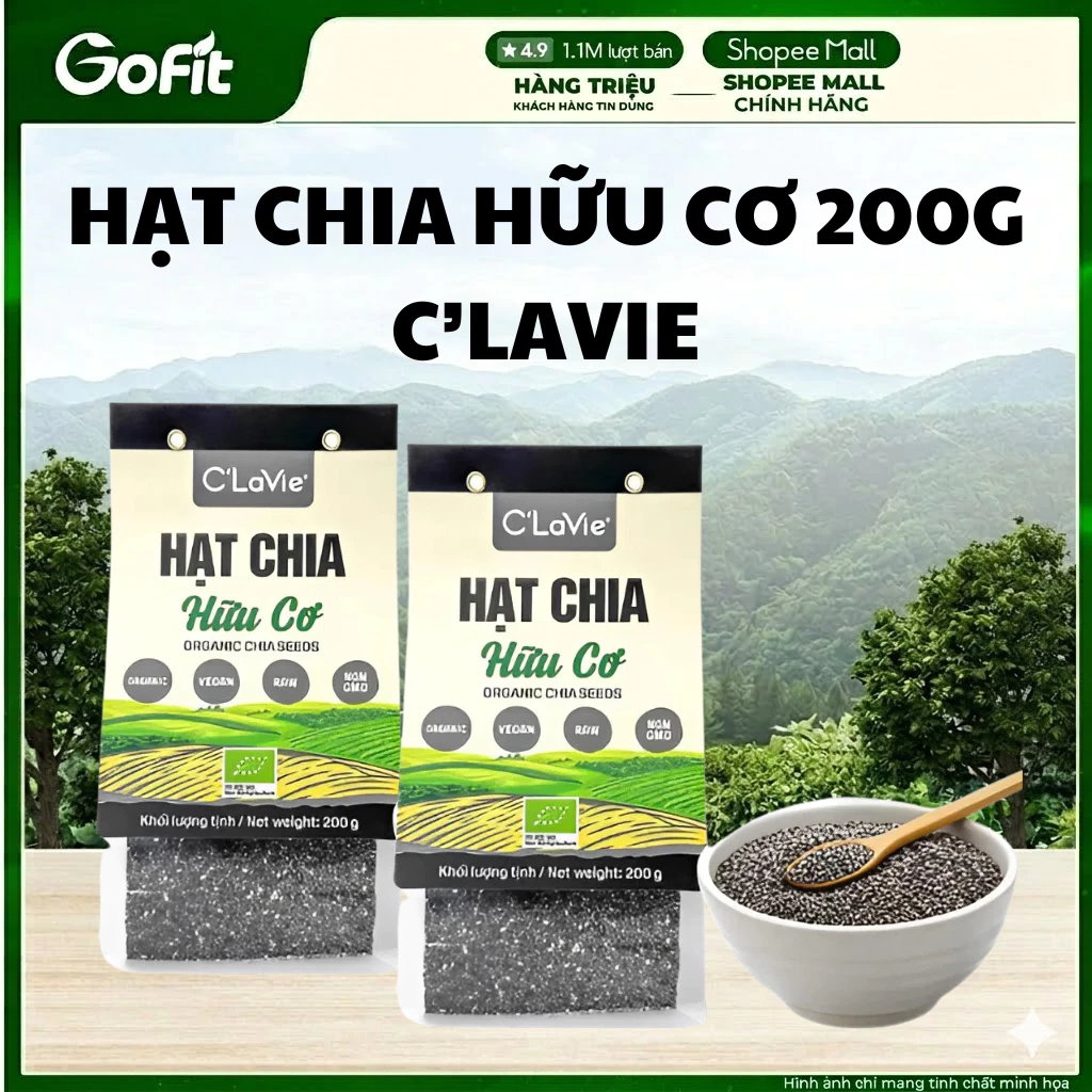 Hạt Chia Hữu Cơ C’LaVie 200g Organic Chia Seeds Clavie Peru nhập khẩu Peru đóng gói Việt Nam Nguyên Chất Dễ Sử Dụng