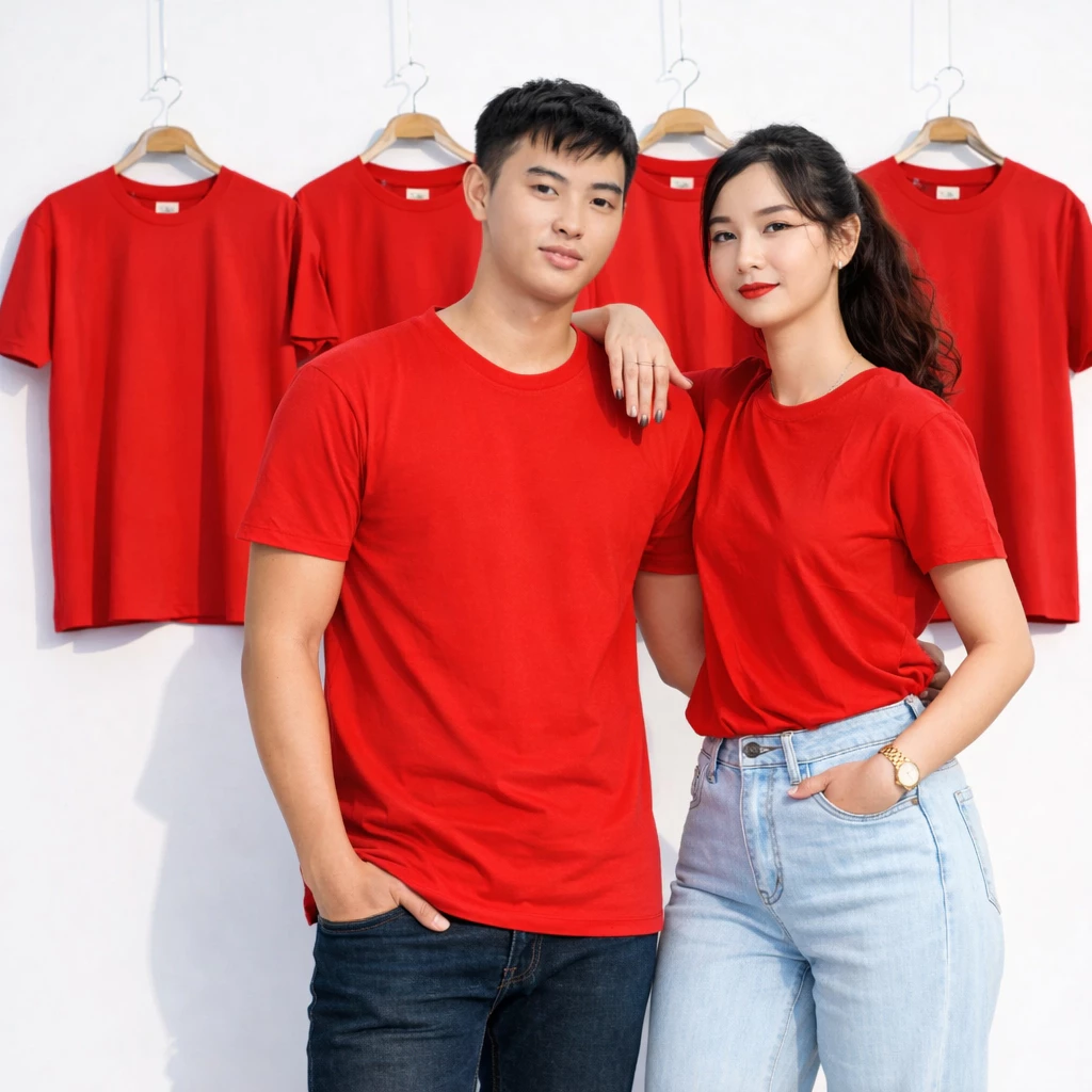 Áo Thun Trơn Basic Andromeda Màu Đỏ Tươi Form Xuông Vừa Nam Nữ Đếu Mặc Được Có Size Trẻ Em