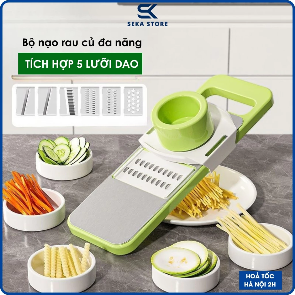 Bộ Nạo Rau Củ Quả Đa Năng Tích Hợp 5 Lưỡi Nạo Kèm Bảo Vệ Tay Cầm, Nạo Củ Quả, Dụng Cụ Gọt Hoa Quả