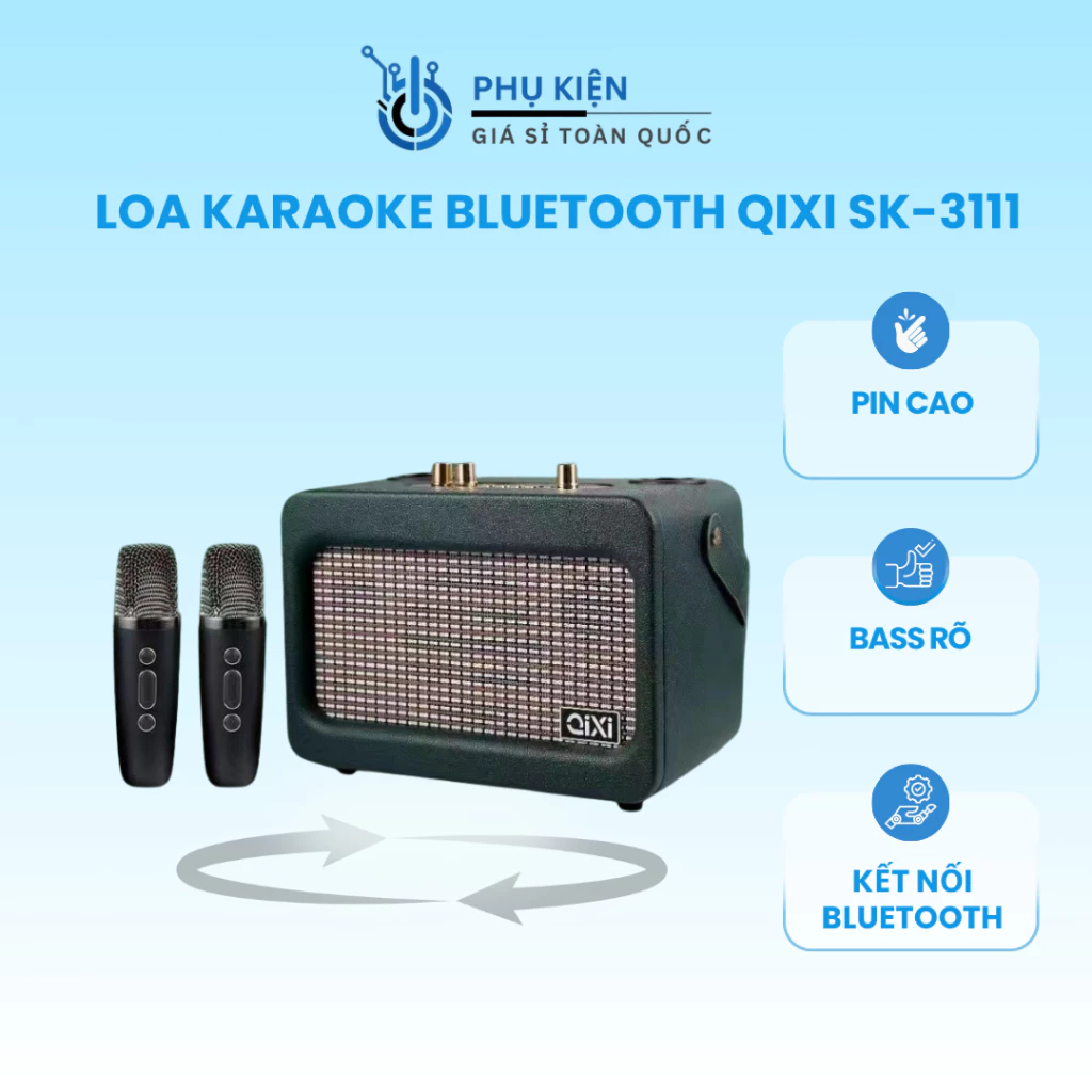 Loa Karaoke Bluetooth QIXI SK-3111 – Âm Thanh Mạnh Mẽ, Kèm Micro Hát Cực Hay, Hỗ trợ nhiều cổng kết nối