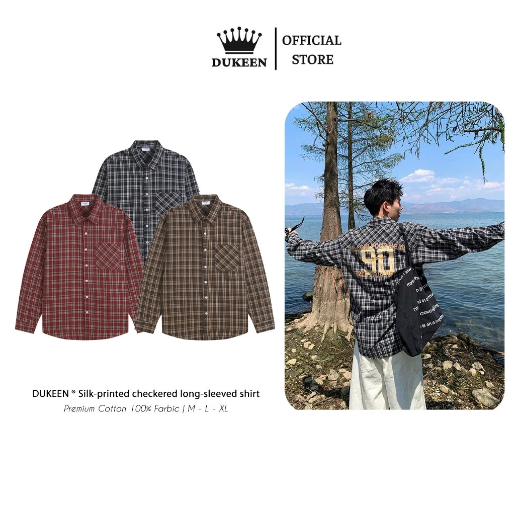 Áo Sơ Mi Tay Dài Kẻ Caro Nam Nữ Hàn Quốc Local Brand DUKEEN Chất Liệu Kẻ Cotton Form Rộng Hình In Lụa Cao Cấp SM112