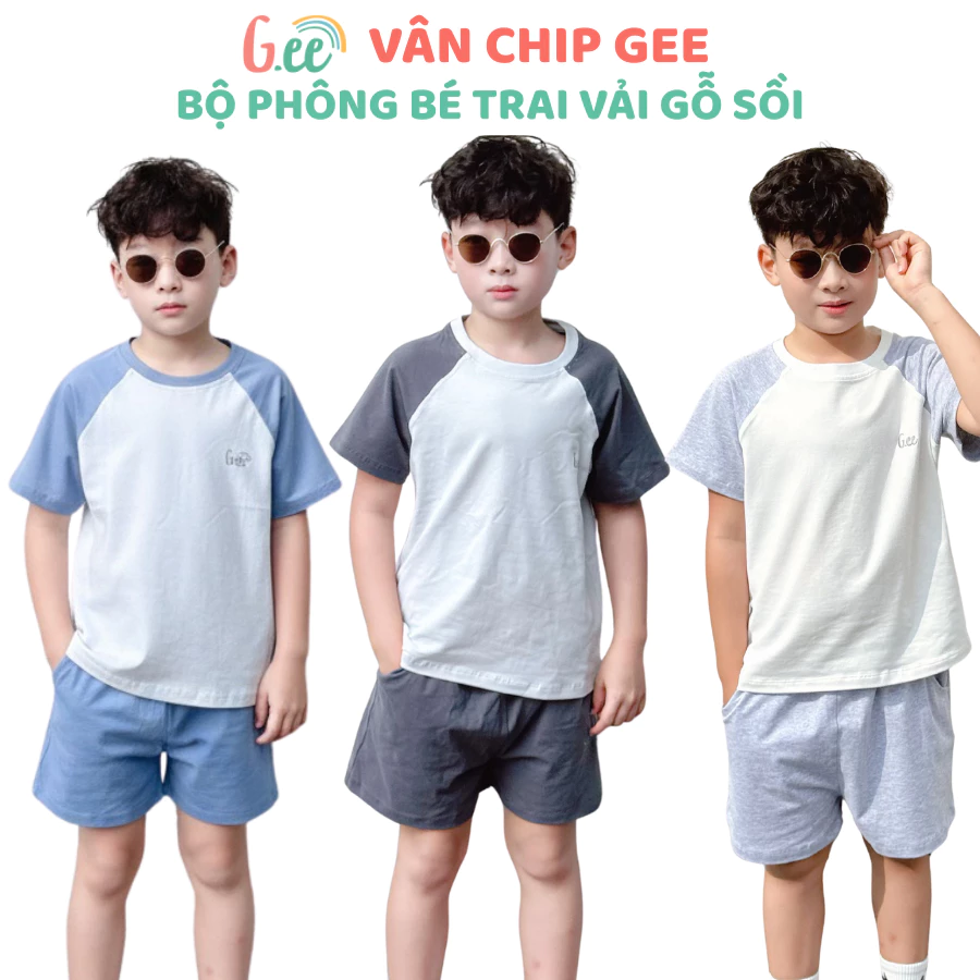 Bộ phông cộc tay bé trai vải gỗ sồi, bộ phông cotton bé trai mềm mát, thấm hút mồ hôi.