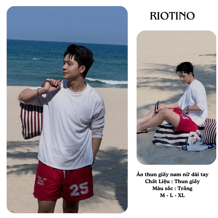 Áo Thun Giấy RIOTINO Tay Dài Form Rộng Unisex, Mỏng Nhẹ, Thoáng Mát