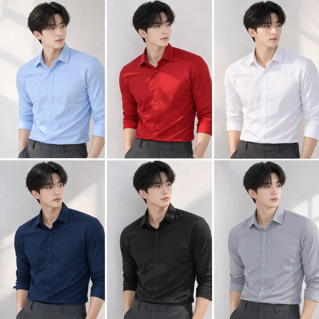 Áo Sơ Mi Nam Dài Tay Hàn Quốc THOITRANG24H Dáng Ôm Sơ Cổ Bẻ Vải Lụa Thái Chống Nhăn Chống Xù