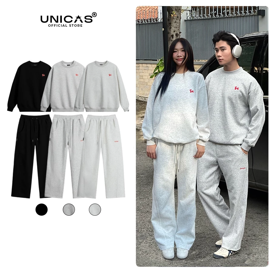 Set Nỉ Thu Đông UNICAS Nỉ 2 Da Cao Cấp Mềm Bên Trong Ấm Bên Ngoài Form Unisex Rộng Chuẩn Gu