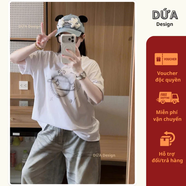 S15 Áo Thun Nữ Sao Thổ Form Rộng Basic Chất Cotton Mềm Mịn Thoáng Mát Phong Cách Unisex Cá Tính