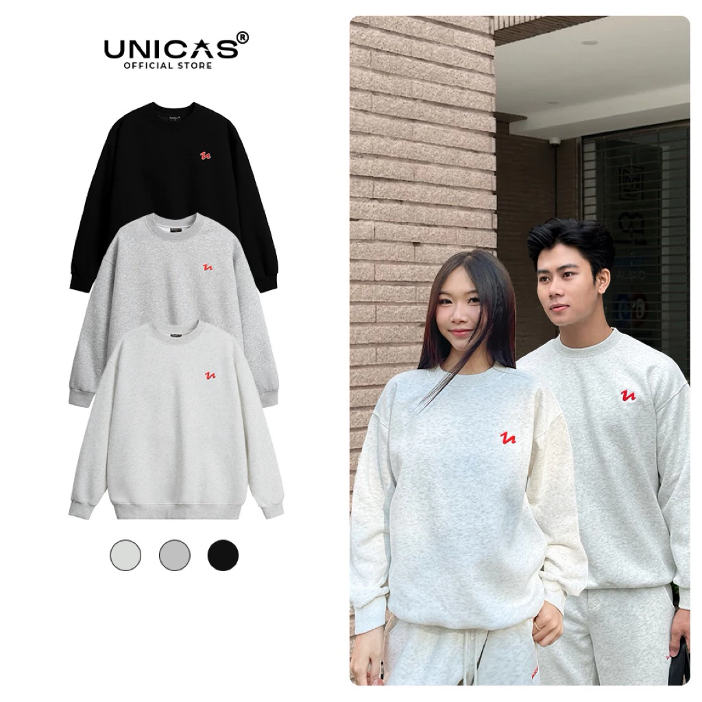 Áo Sweater UNICAS Chất Vải Nỉ Cao Cấp Logo Thêu Trước Sau đi kèm Bo Chun Lai và Tay Thời Thượng