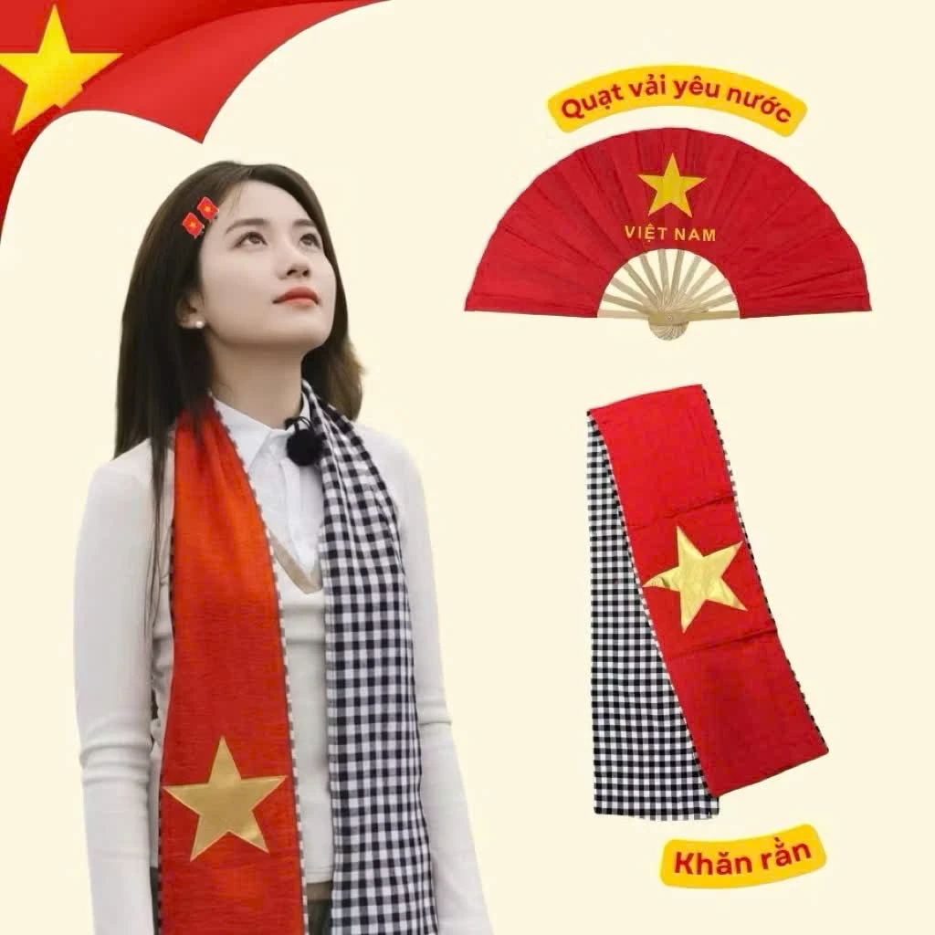 Khăn rằn cờ đỏ sao vàng vải đũi mềm mại, khăn rằn Nam Bộ phụ kiện 30/4, 2/9, cổ vũ, sự kiện, khăn yêu nước