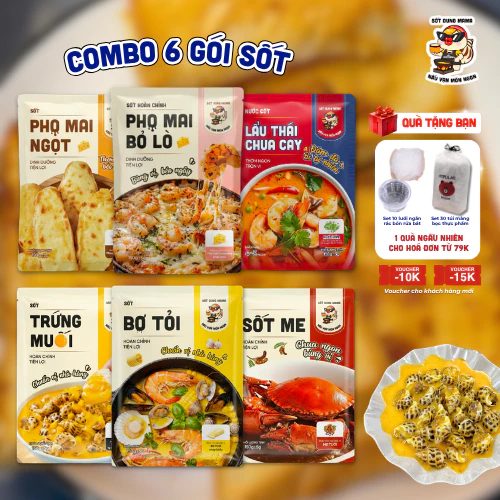 (GIÁ TỐT) COMBO 6 LOẠI SỐT DUNG MAMA NẤU GÌ CŨNG NGON TIỆN, THỊT CÁ HẢI SẢN, MÓN CANH, XÀO, CHẤM