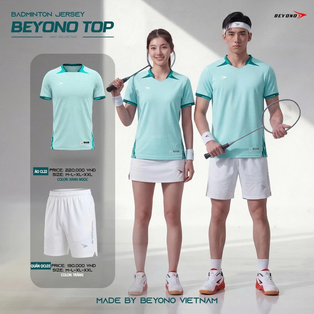 Áo cầu lông nam nữ Beyono TOP CL22 chính hãng form rộng thoáng khí co giãn, áo thể thao bóng chuyền pickleball