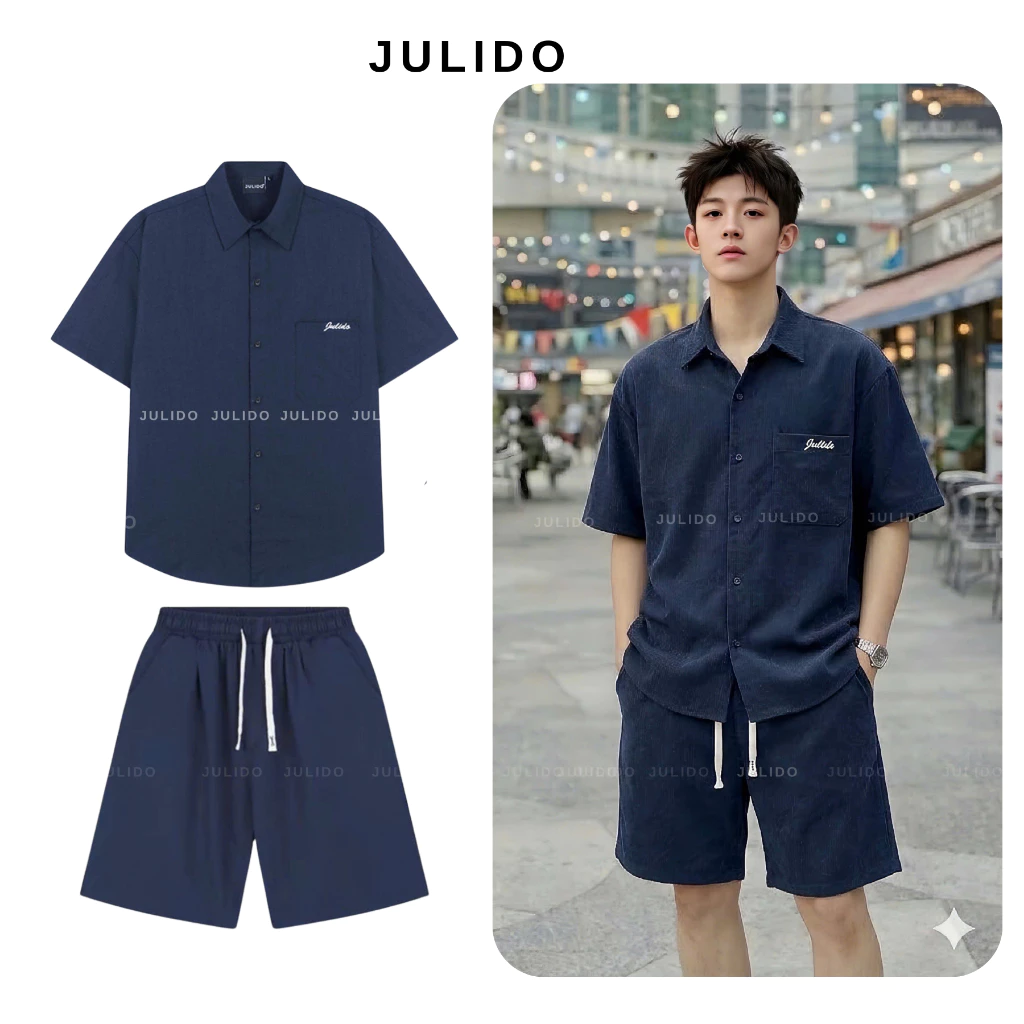 Bộ quần áo nam nữ áo tay ngắn quần short dáng rộng chất liệu vải đũi xước thoáng mát Thời Trang