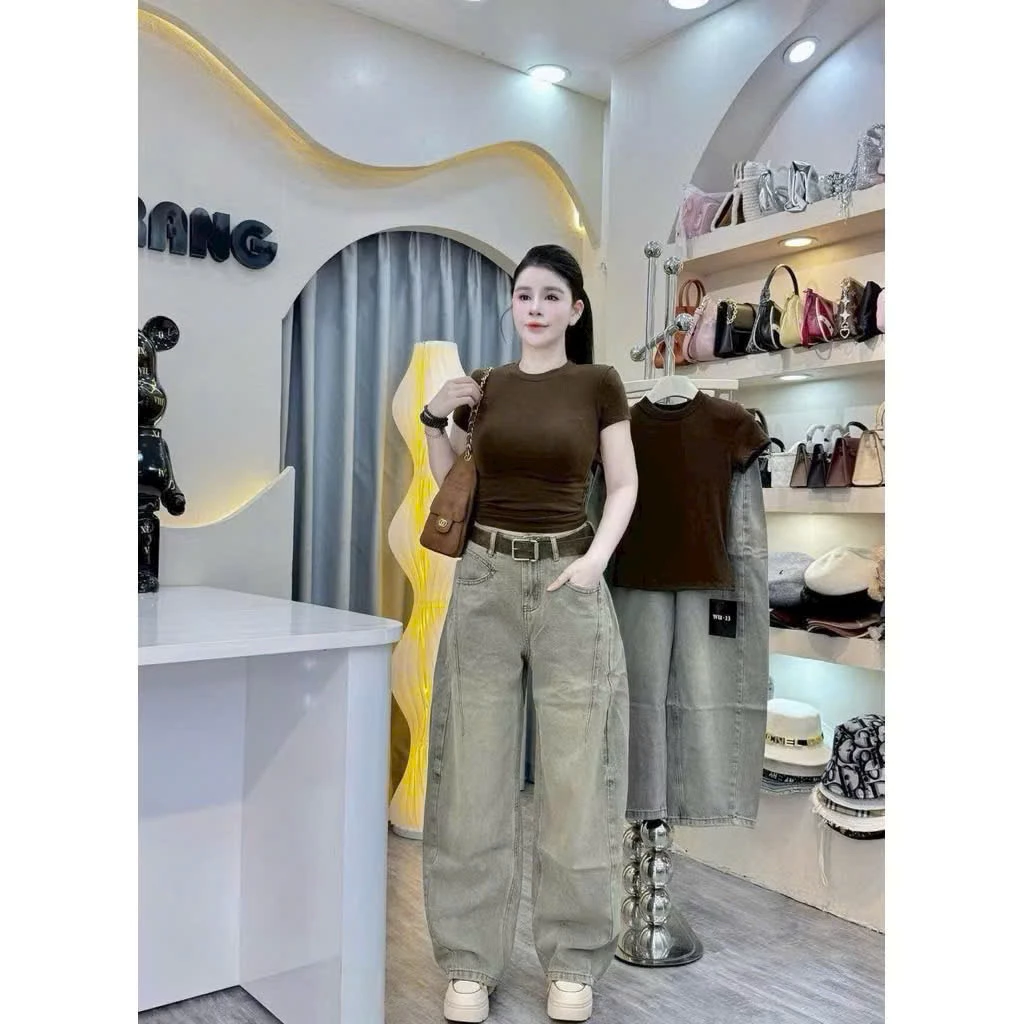 Quần jeans baggy túi kiểu màu mới cạp cao chất bò quảng châu phong cách trẻ trung