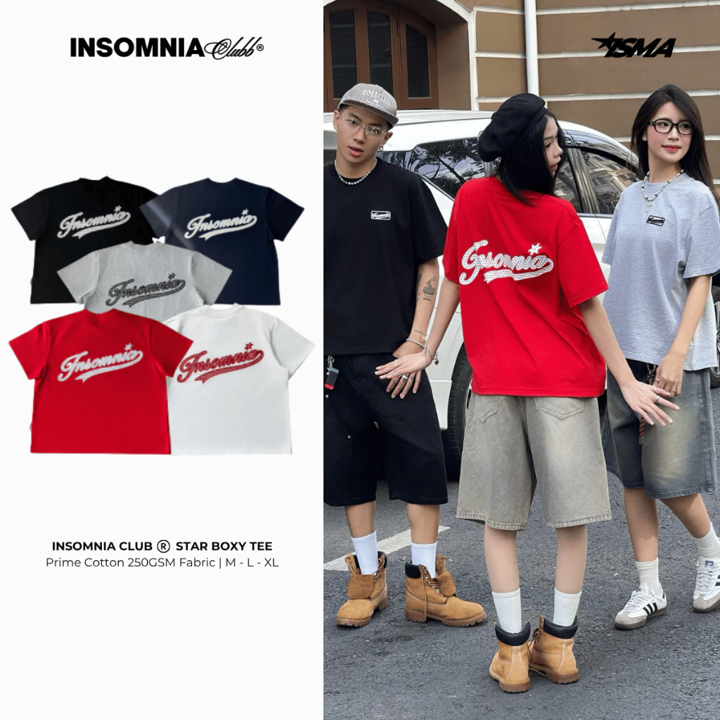 [NEW ARRIVAL] Áo Thun Boxy INSOMNIA CLUB "Star" Thêu Móc Xích 250Gsm Cotton - TS065