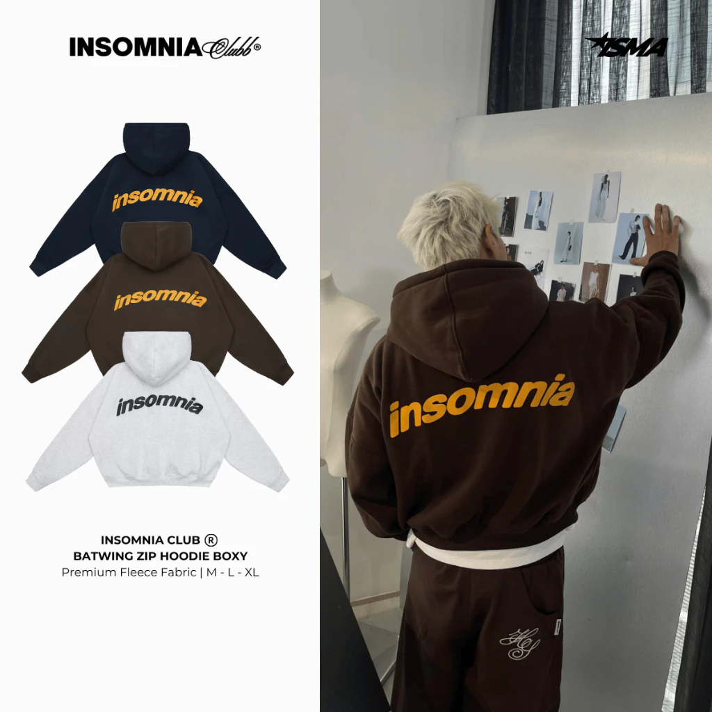 [NEW ARRIVAL] Áo Khoác Nỉ Bông Hoodie Zip INSOMNIA Form Boxy Cánh Dơi - HD015