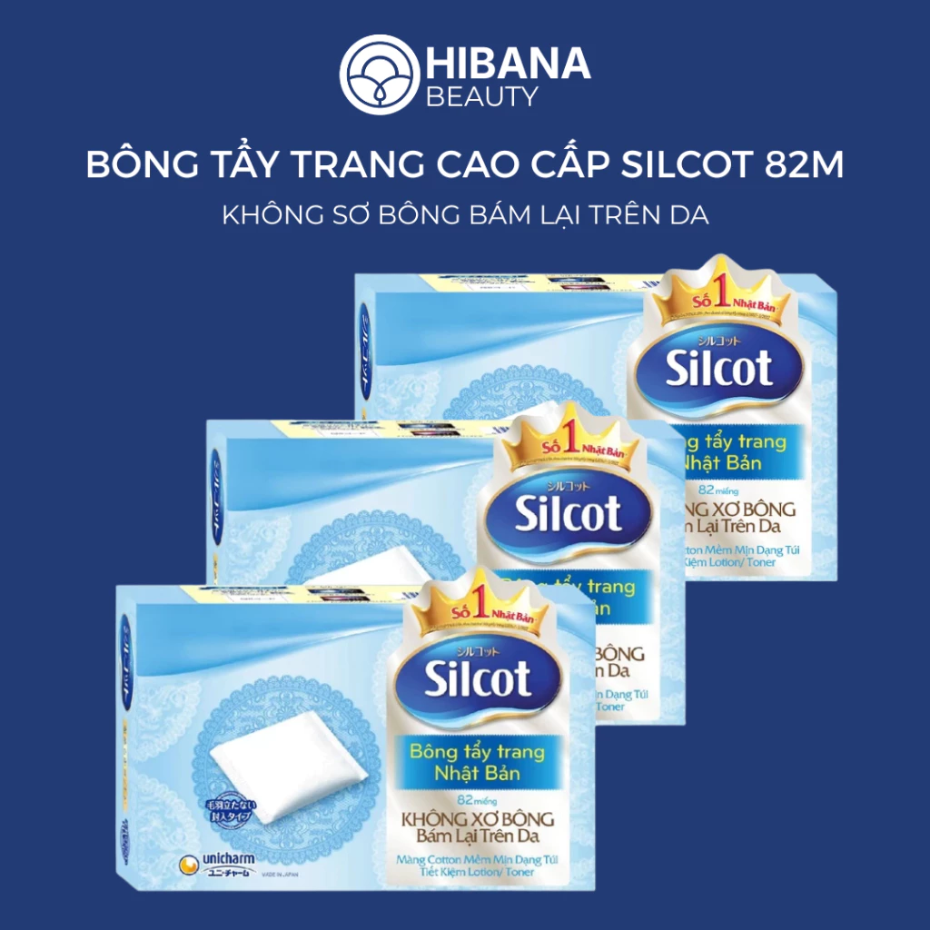 Bông tẩy trang Silcot Nhật Bản Hộp 82 miếng cao cấp - Bông Silcot Unicharm