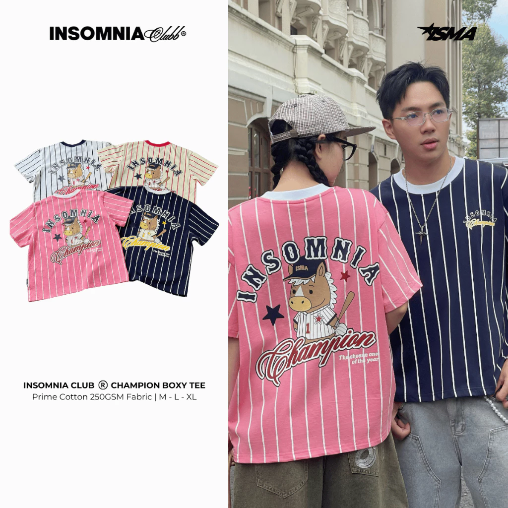 [NEW ARRIVAL] Áo Thun Boxy Cotton Sọc Bóng Chày "Champion" INSOMNIA CLUB - TS069