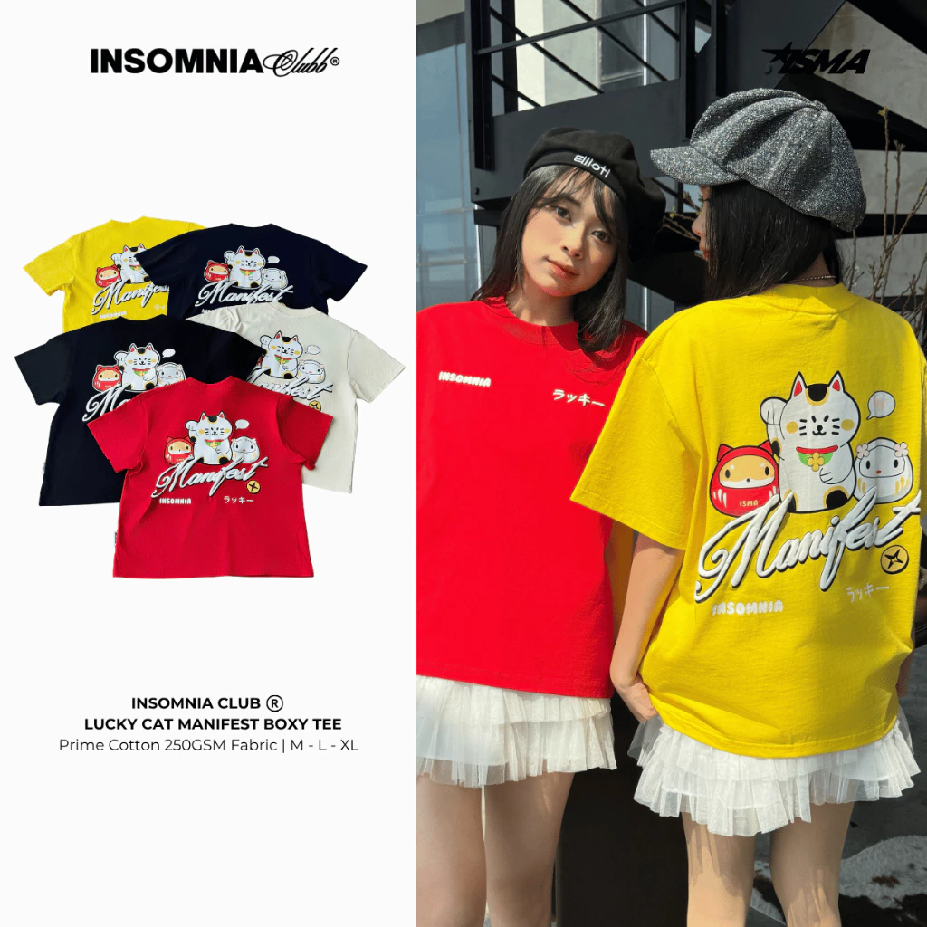 [NEW ARRIVAL] Áo Thun Boxy In Phồng Lucky Cat Manifest INSOMNIA CLUB 250Gsm Cotton - TS067