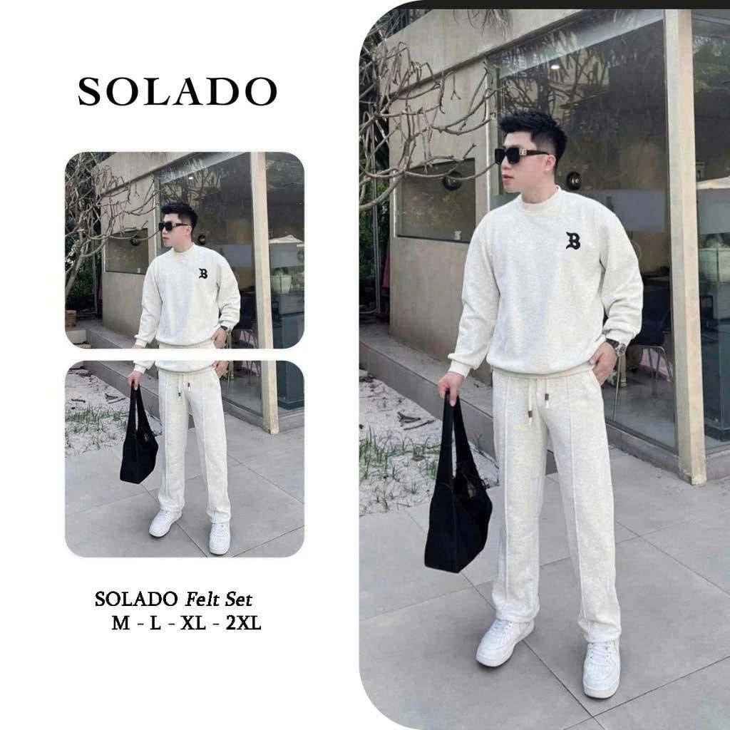 Set Bộ Quần Áo Nỉ Nam Thu Đông Logo Thêu Chất Nỉ 2 Da Dày Dặn Quần Có Dây Rút SOLADO