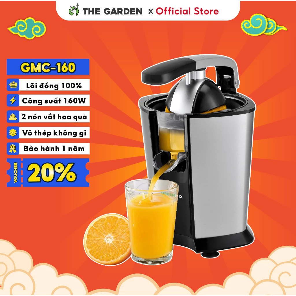 Máy Ép Cam, Máy Vắt Cam Chuyên Dụng THE GARDEN x GREENMIX công suất 160W, vắt kiệt bã