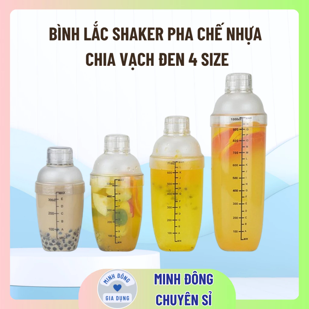 Bình lắc Shaker pha chế nhựa chia vạch đen hàng cao cấp (350ml, 530ml, 700ml) hàng đẹp