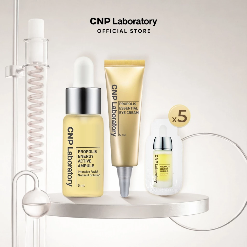 [Quà tặng không bán] Tinh chất keo ong 5ml và Kem dưỡng mắt keo ong 5ml và  5 gói Tinh chất keo ong 1ml CNP Laboratory