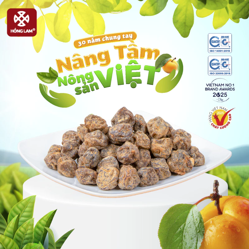 Ô mai (xí muội) mơ cam thảo Hồng Lam, dạng hộp. Có vị chua, ngọt của cam thảo