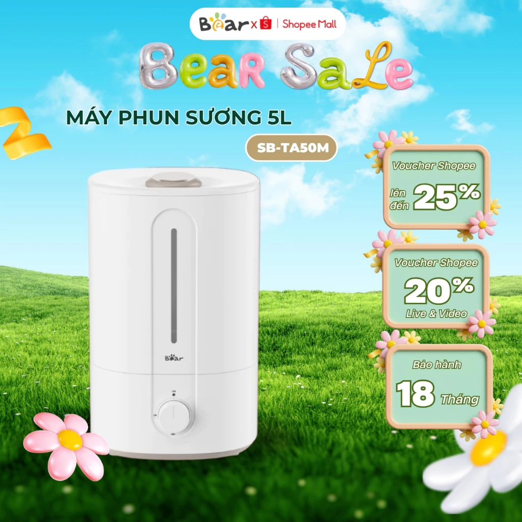 Máy phun sương tạo độ ẩm không khí BEAR SB-TA50M (JSQ-F50M1), 5L, CS 25W, không gây ồn, BH 18 tháng