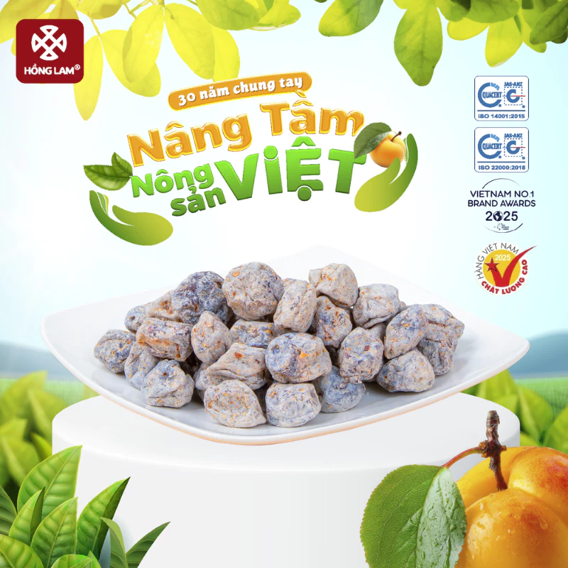 Ô mai xí muội cay Hồng Lam, dạng hộp. Có vị chua, mặn, ngọt cay