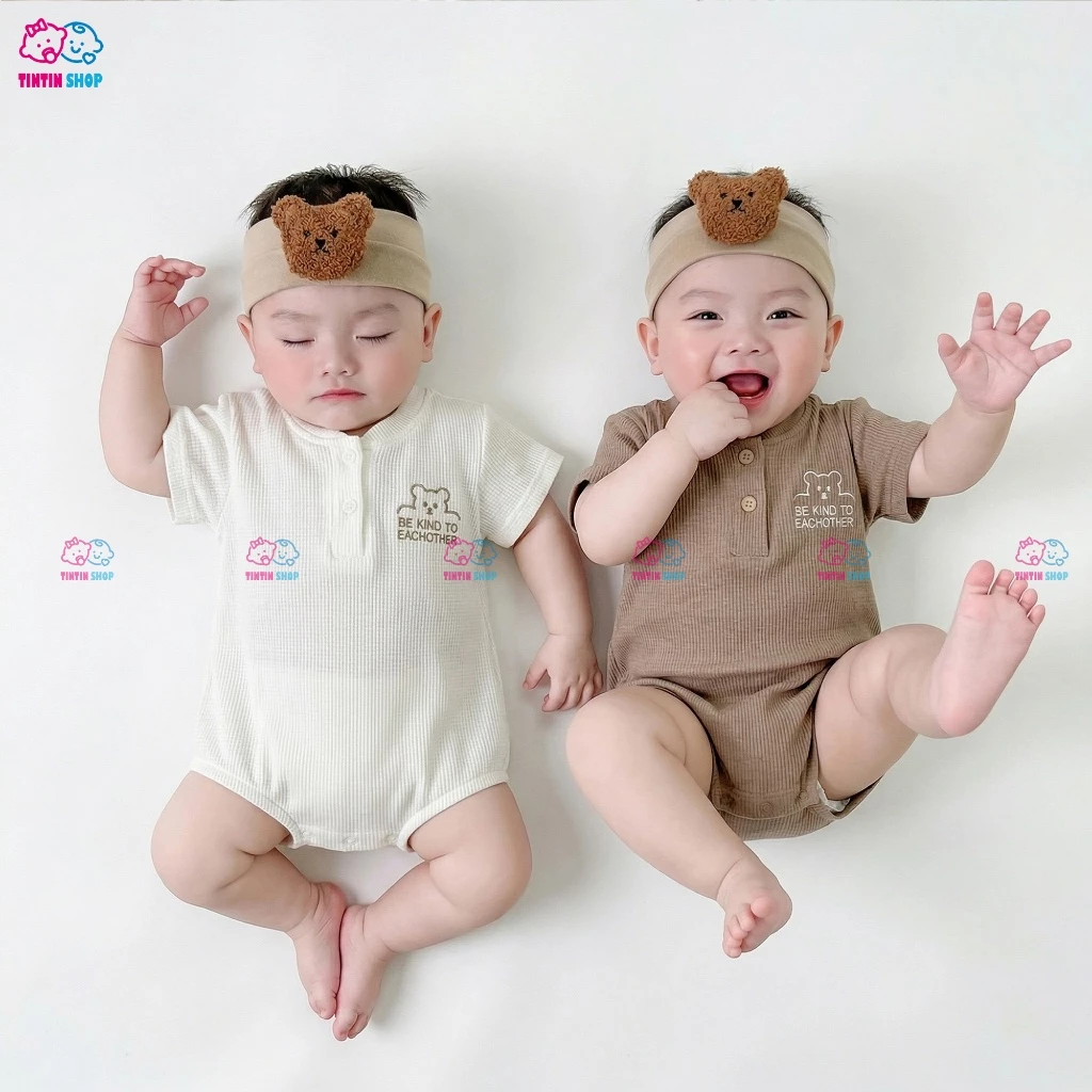 Bodysuit Áo liền quần trẻ sơ sinh Body chip cộc tay vải thun tăm cho bé trai bé gái SLH164