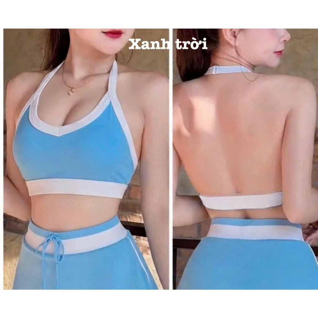 Áo Bra Bra A9 Cổ Yếm Viền Trắng, Tập Gym, Yoga, Aerobic