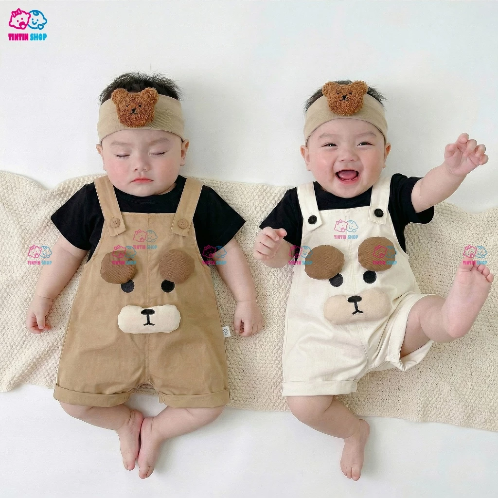 Sét yếm kaki kèm áo cho bé trai bé gái Áo liền quần bodysuit cho trẻ sơ sinh yếm DOG SLH188