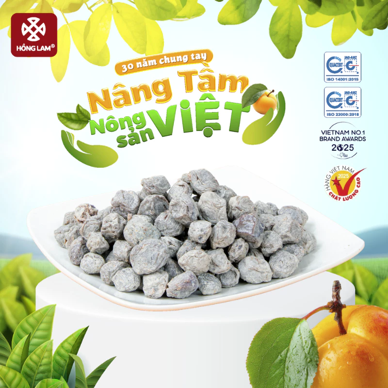 Ô mai (xí muội) mơ chua mặn ngọt Hồng Lam, dạng hộp. Có vị chua, mặn, ngọt