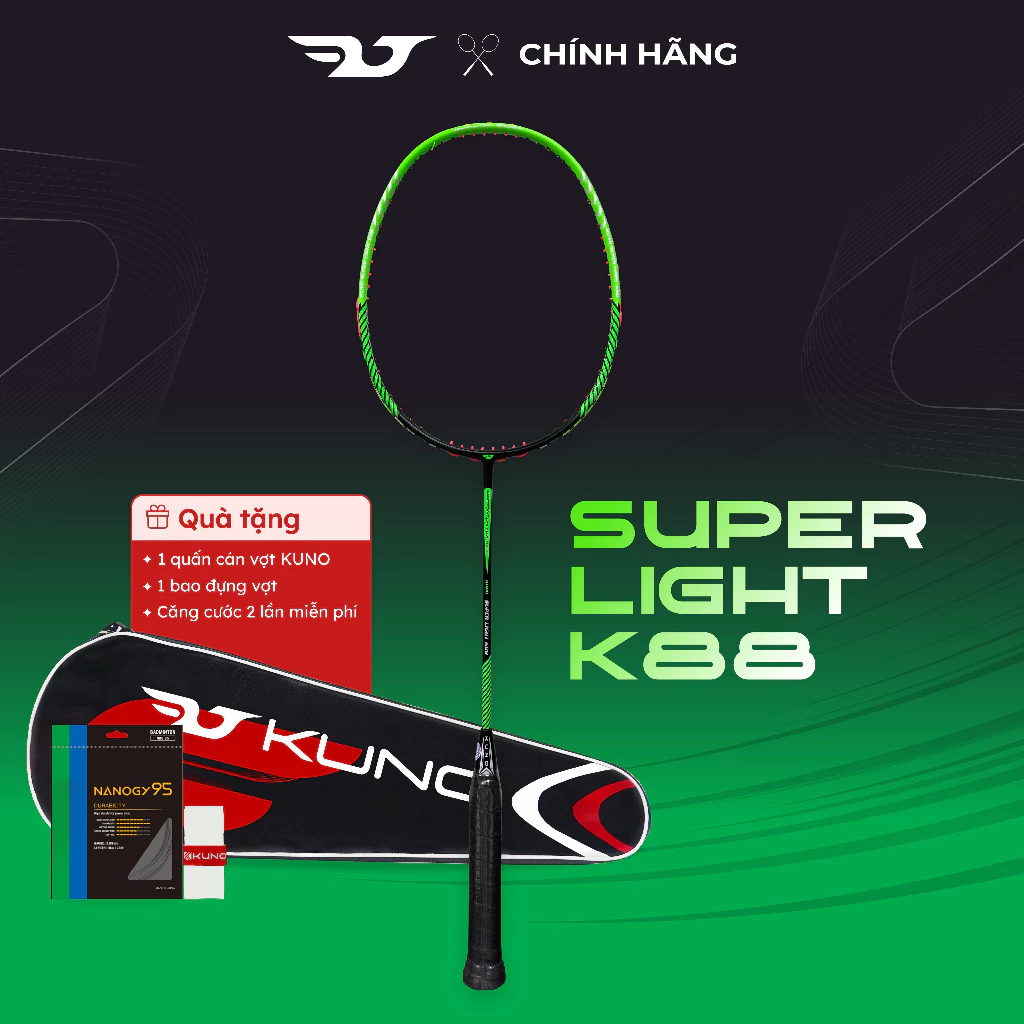 Vợt Cầu Lông KUNO Super Light K88SP Full Carbon 6U Trợ Lực Tốt,Phù Hợp Với Người Mới Chơi Tặng Kèm Quấn Cán,Túi Đựng Vợt