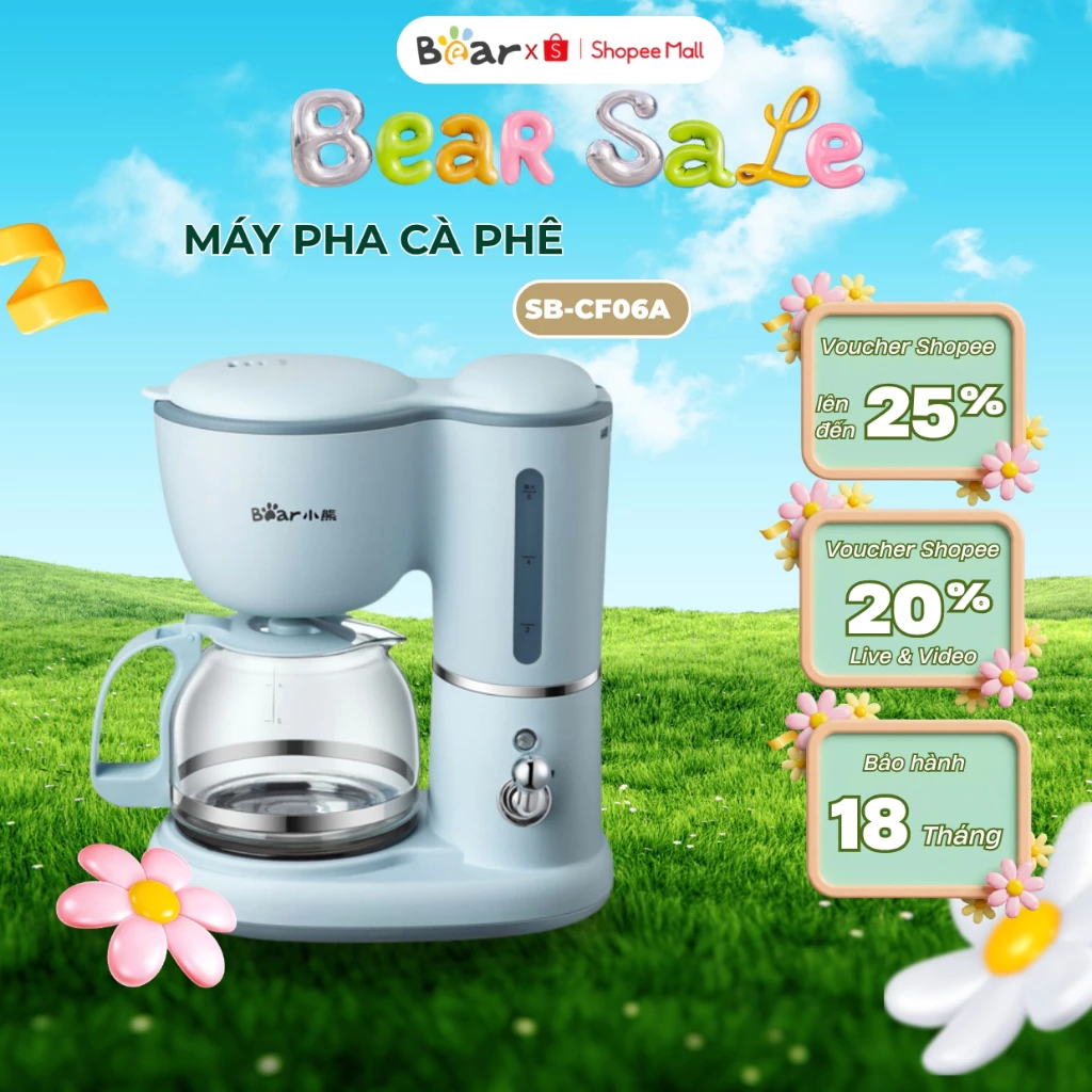 Máy pha cà phê mini tự động BEAR SB-CF06A, 550W, pha coffee Espresso cafe nguyên chất, BH 18 Tháng