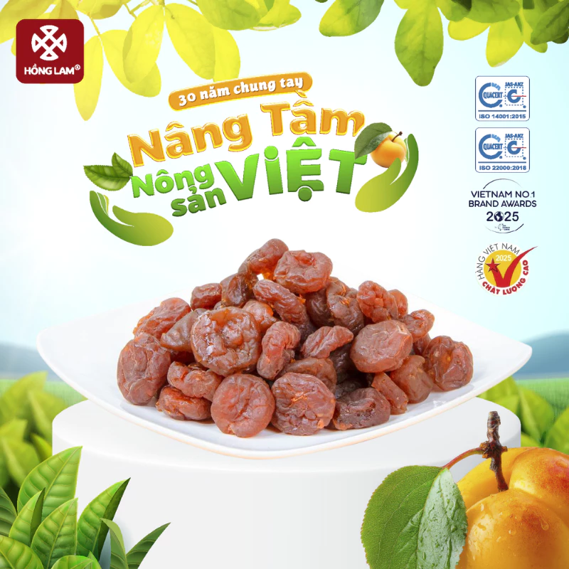 Ô mai (xí muội) mơ Hồng Lam 10, dạng hộp. Dòng ô mai cao cấp không hạt của Hồng Lam vị chua ngọt