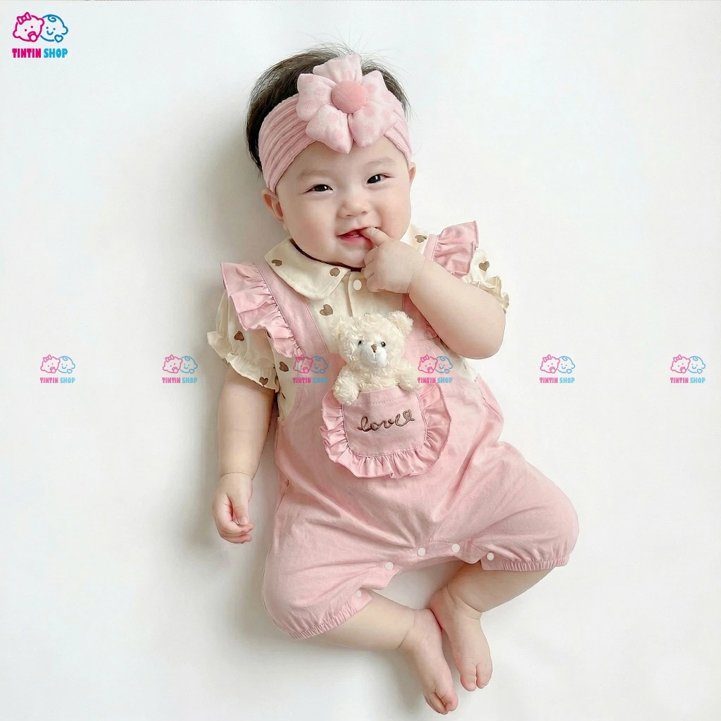 Body đùi cho bé gái bé sơ sinh vải cotton 4 chiều Bodysuit cộc tay mềm mát dễ thương bé gái SLH242