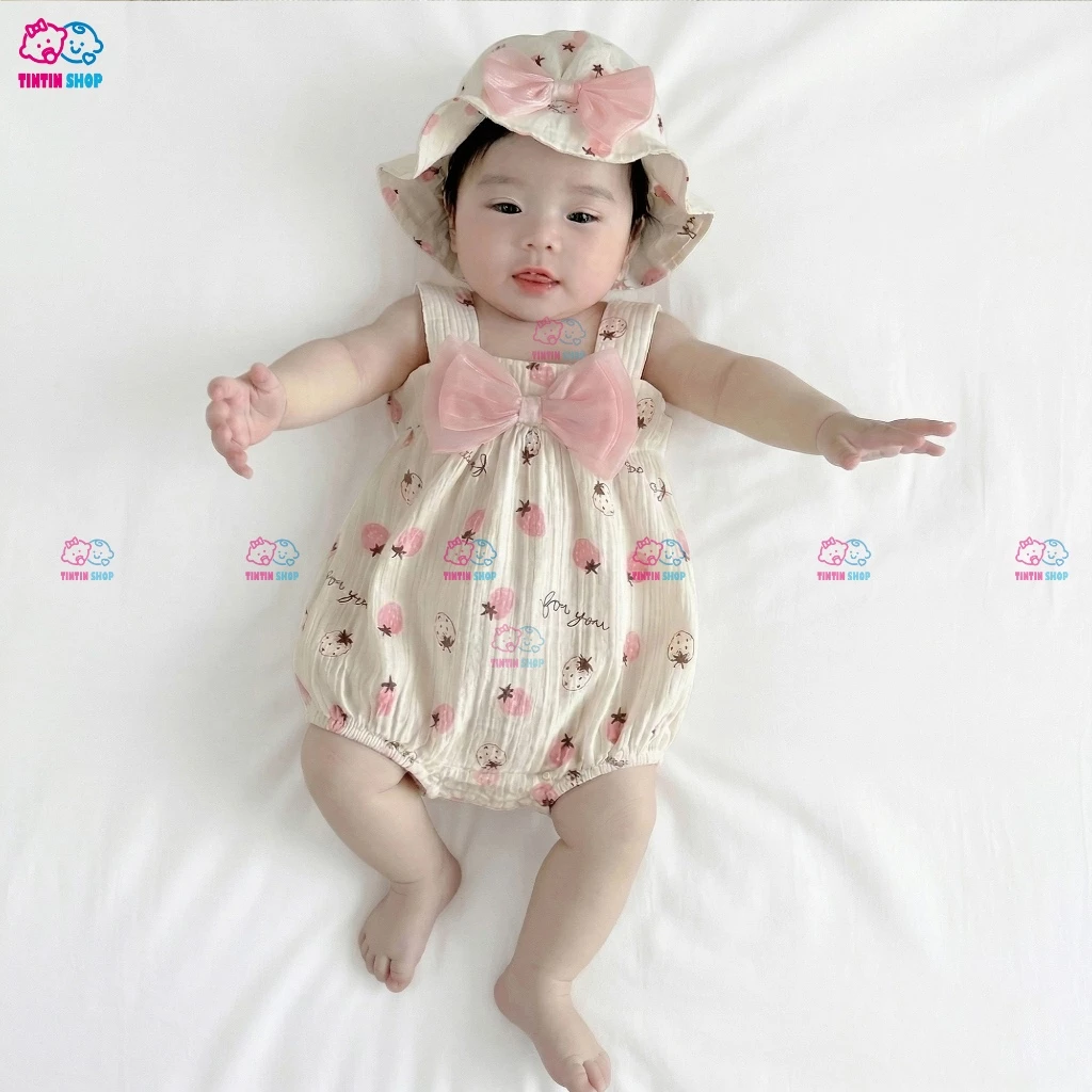 Bodysuit 2 dây kèm mũ cho bé gái Body chip dễ thương bé gái Áo liền quần hai dây SLH268
