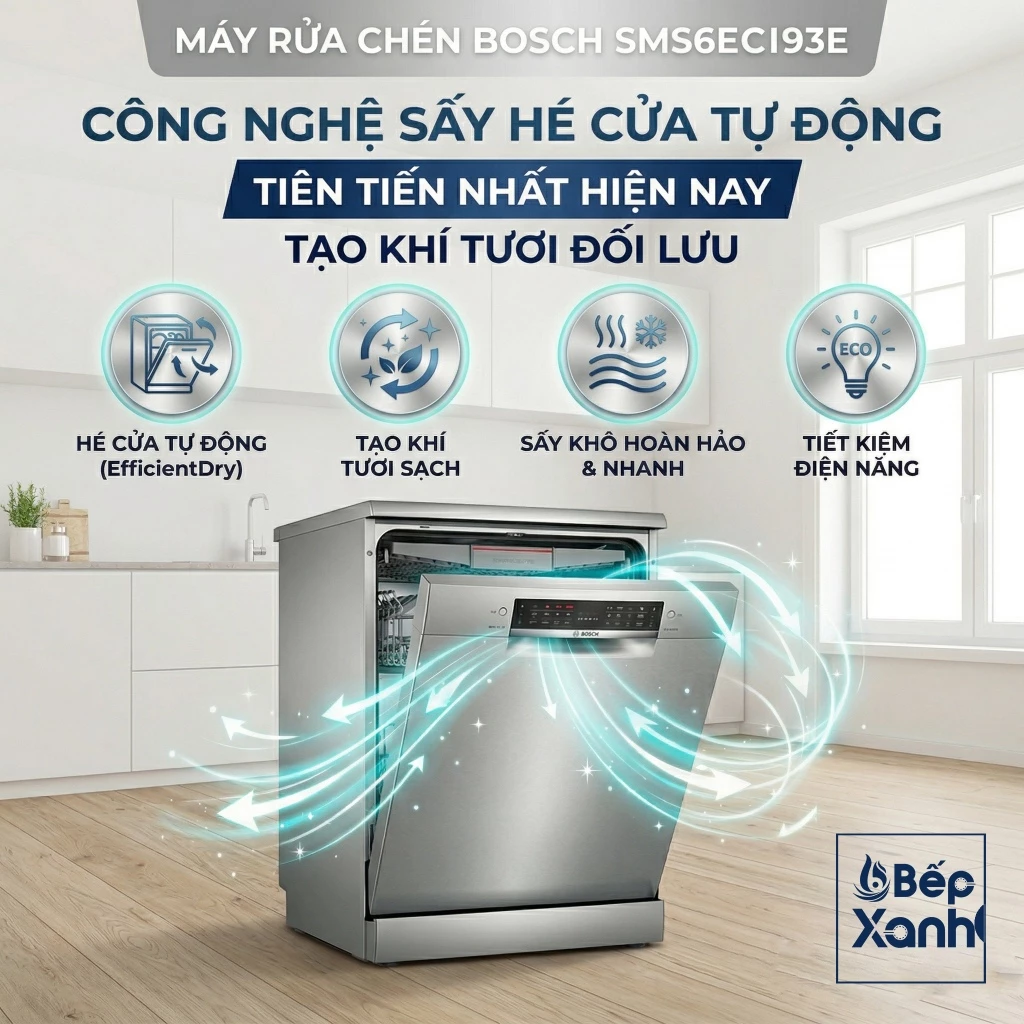SMS6ECI93E - New 2026 | Máy Rửa Chén Bosch SMS6ECI93E Serie 6 Germany - Sấy Efficient Dry Hé Cửa
