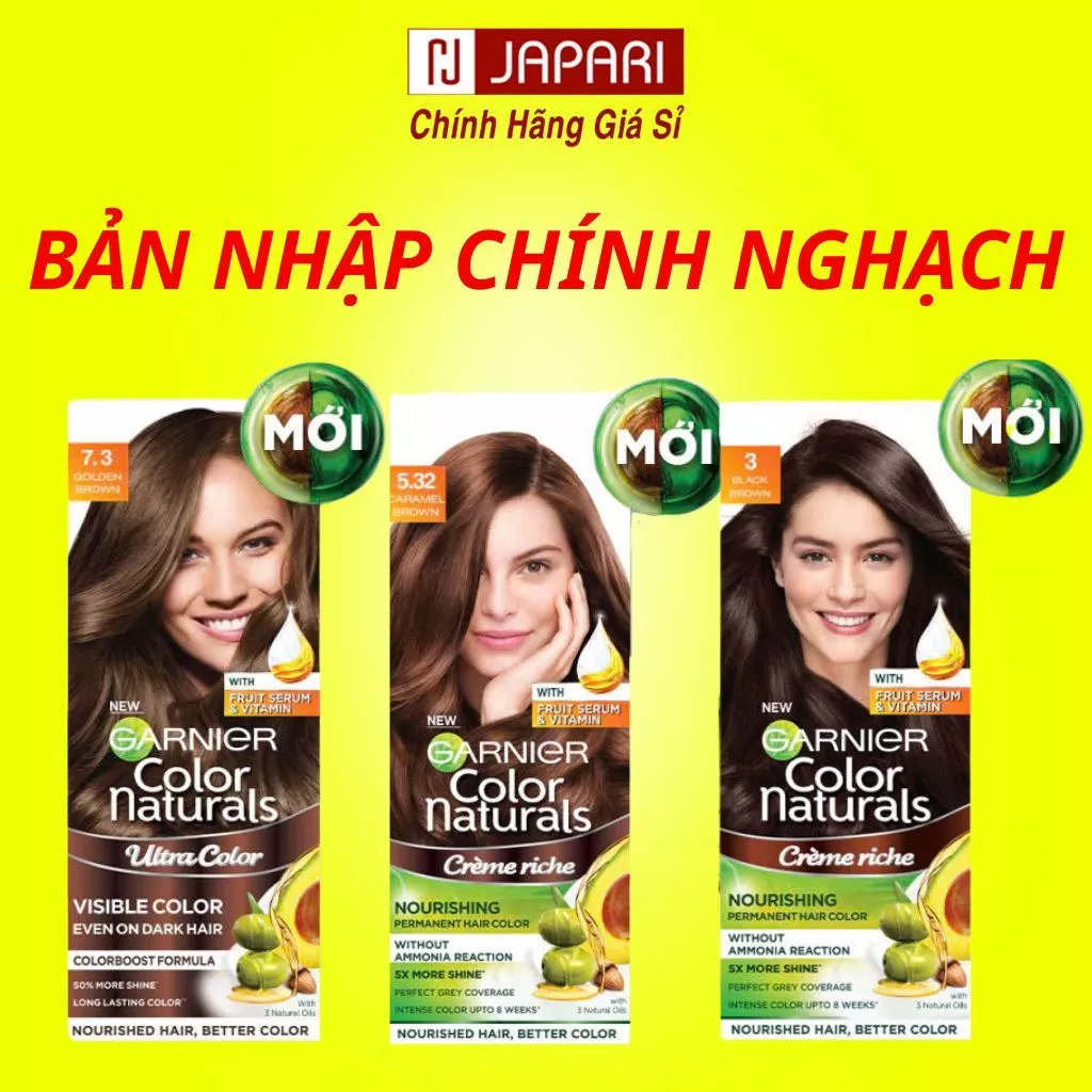 Thuốc Nhuộm Tóc Garnier Hộp 105ml CHÍNH HÃNG - Nhuộm Tóc Tại Nhà Nâu Caramel, Nâu Ánh Vàng, Nâu Đen - Japari