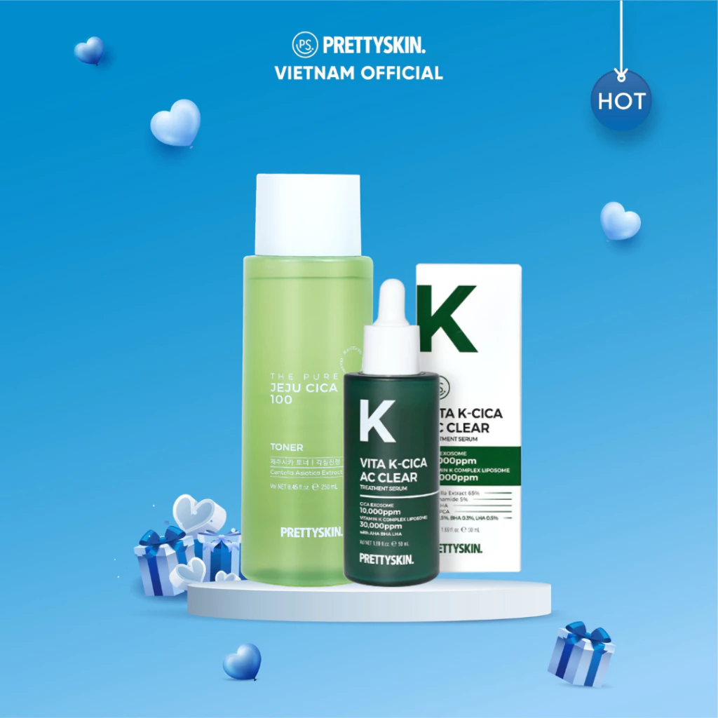 Combo 2 sản phẩm dành cho da mụn Toner rau má và serum vita k cica