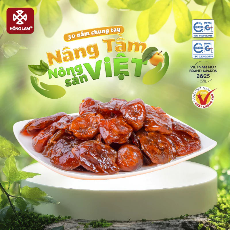 Ô mai (xí muội) quất dẻo Hồng Lam, dạng hộp. Có vị chua, ngọt, thơm